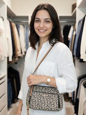 Calvin Klein Monogram Logo Crossbody Bag Tan & Black Canvas Purse